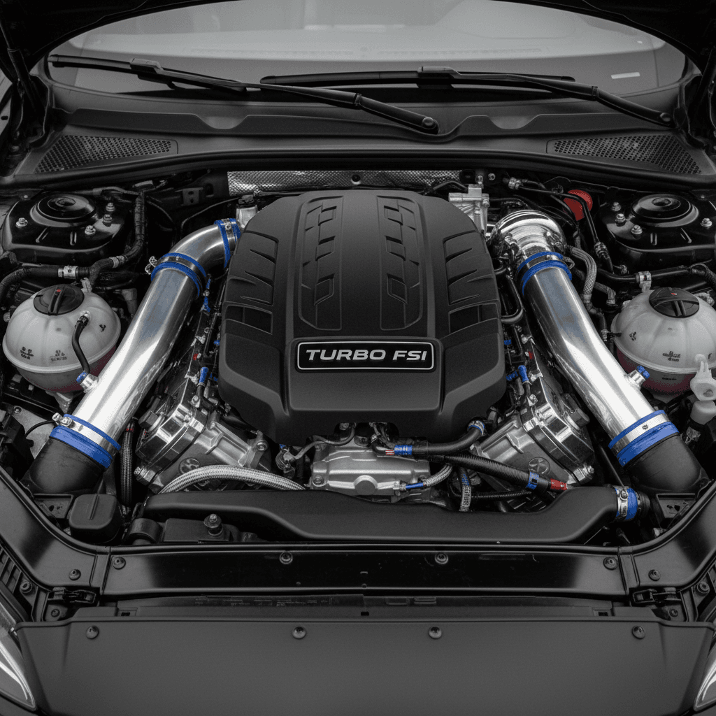 Clean engine bay with degreased plastic and metal components