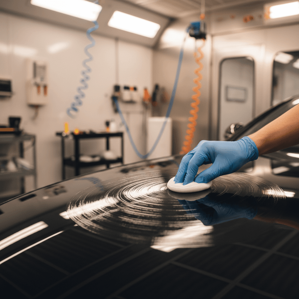 Applying ceramic coating to a car hood with a foam applicator